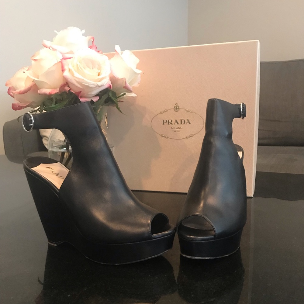 Gently Worn Prada Open-Toe Wedge With Box - image 1